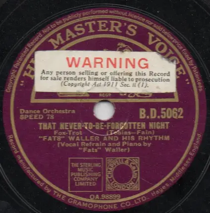 Fats Waller & His Rhythm - Sugar Rose / That Never-To-Be-Forgotten Night