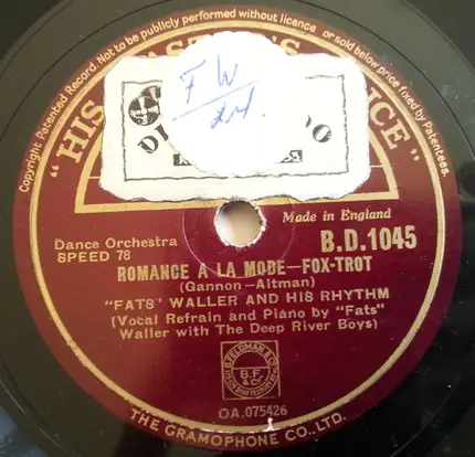 Fats Waller & His Rhythm - Up Jumped You With Love / Romance A La Mode