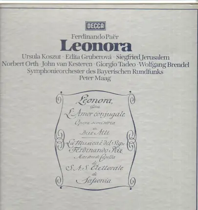Ferdinando Paer - Symphonie-Orchester Des Bayerischen Rundfunks , Peter Maag , Ursula Koszut , Edit - Leonora