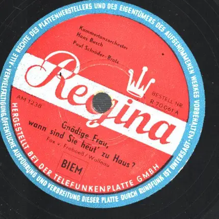 Froboeß / Wallnau - Gnädige Frau, wann sind Sie heut´zu Haus?