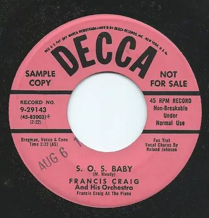 Francis Craig And His Orchestra - Too Much Sugar For A Dime