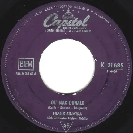 Frank Sinatra With Nelson Riddle And His Orchestra - You'll Always Be The One I Love / Ol' Mac Donald
