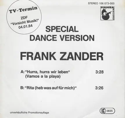 Frank Zander - Hurra, Hurra Wir Leben (Vamos A La Playa)