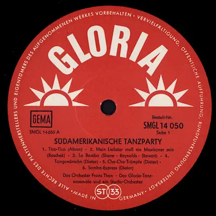 Franz Thon Und Sein Orchester , Das Gloria-Tanzensemble , Unknown Artist - Südamerikanische Tanzparty