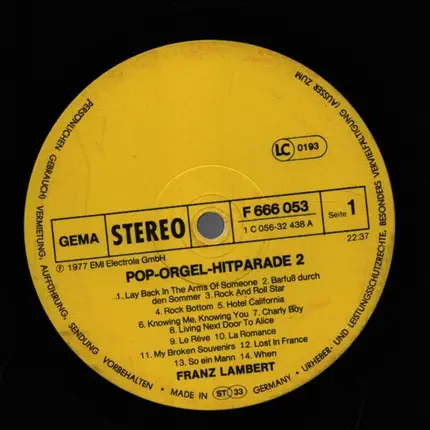 Franz Lambert - Pop.Orgel Hitparade Folge 2