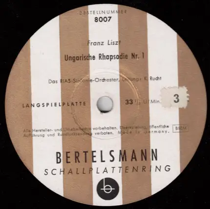 Franz Liszt , RIAS Symphonie-Orchester Berlin , Karl Rucht - Ungarische Rhapsodie