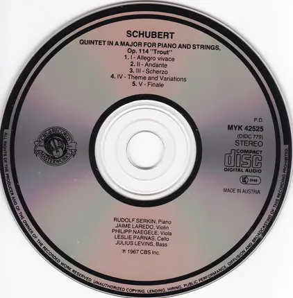 Rudolf Serkin - Schubert: Quintet fot Piano 'Trout'