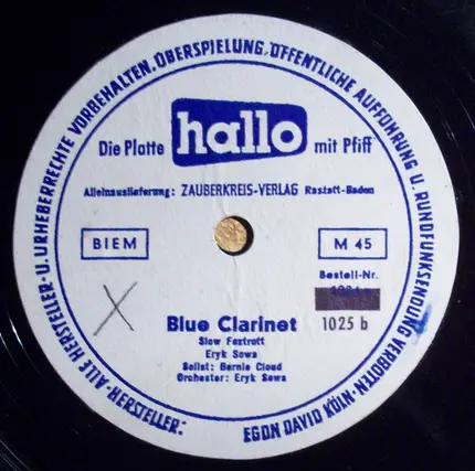 Fred Hollerbach Studio Combo / Bernie Cloud , Orchester Eryk Sowa - Espresso-Melodie / Blue Clarinet