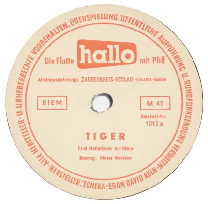 Fred Hollerbach Studio Combo - Tiger / Blues In Melancholy