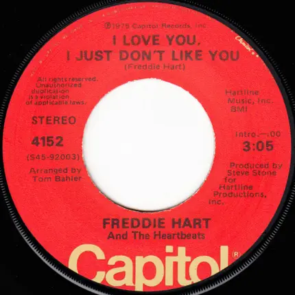 Freddie Hart And The Heartbeats - Warm Side Of You / I Love You, I Just Don't Like You