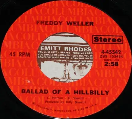 Freddy Weller - Good Old-Fashioned Music / Ballad Of A Hillbilly