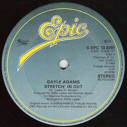Gayle Adams - Stretch' In Out b/w Plain Out Of Luck