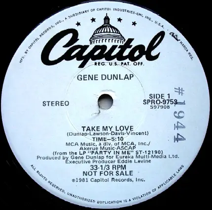 Gene Dunlap - Take My Love / Party In Me