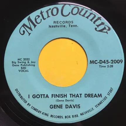 Gene Davis - I Need Help / I Gotta Finish That Dream