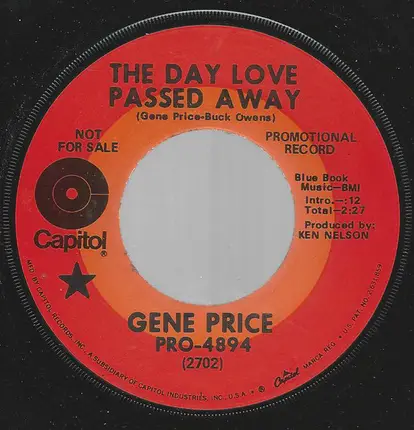 Gene Price - The Day Love Passed Away / Across This Town And Gone