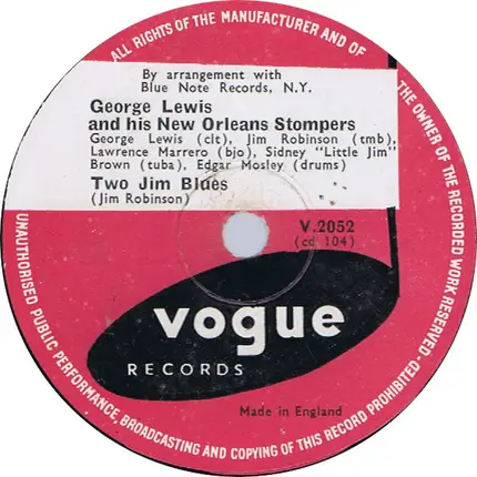 George Lewis And His New Orleans Stompers - Milenberg Joys / Two Jim Blues