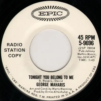 George Maharis - Tonight You Belong To Me / The Object Of My Affection