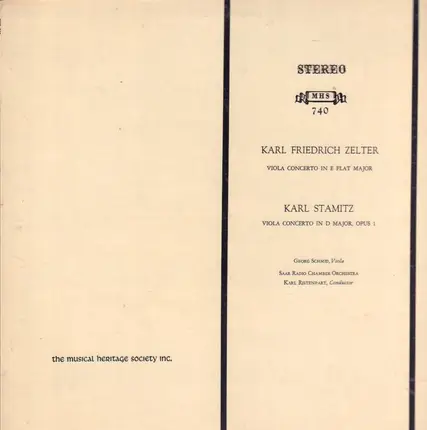 Georg Schmid , Kammerorchester Des Saarländischen Rundfunks, Saarbrücken , Karl Ristenpart , Carl F - Zelter and Stamitz: Violin Concertos