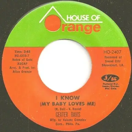Geater Davis - I Know (My Baby Loves Me) / Best Of Luck To You