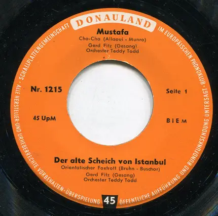 Gerd Fitz / Harry Graf / Rainer Bertram - Mustafa / Der Alte Scheich Von Istanbul / El Paso / Playboy-Blues