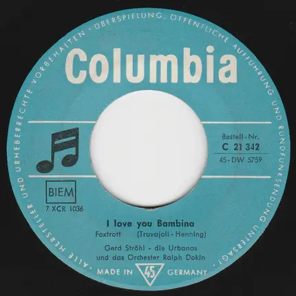 Gerd Ströhl - Die Urbanos Und Das Orchester Ralph Dokin - Der Alte Vagabund / I Love You Bambina
