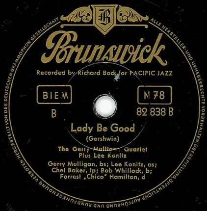 Gerry Mulligan Quartet Plus Lee Konitz - Lover Man / Lady Be Good