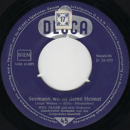 Geschwister Hofmann Und Golgowsky-Quartett - Seemann, Wo Ist Deine Heimat