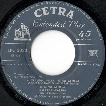 Gino Latilla - VIII Festival Della Canzone - Sanremo 1958