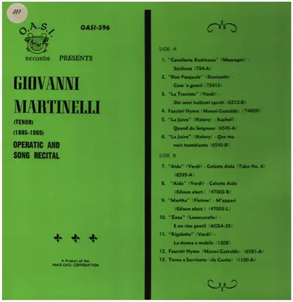 Giovanni Martinelli - Operatic And Song Recital