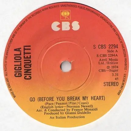 Gigliola Cinquetti - Go (Before You Break My Heart)