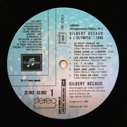 Gilbert Bécaud - A l'Olympia - 1966