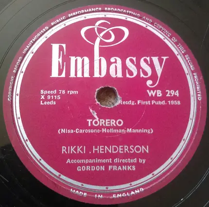 Gordon Franks And His Orchestra With Rikki Henderson - Patricia / Torero