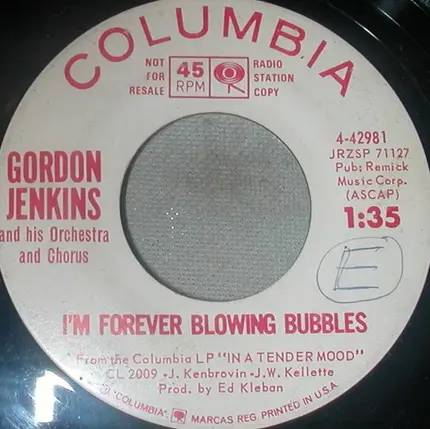 Gordon Jenkins And His Orchestra - Blues For Beverly / I'm Forever Blowing Bubbles
