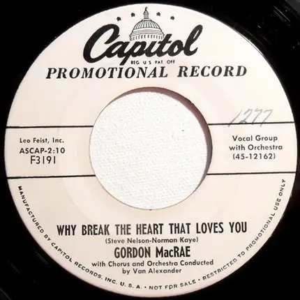 Gordon MacRae - Jim Bowie / Why Break The Heart That Loves You