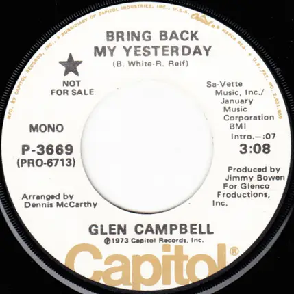 Glen Campbell - Bring Back My Yesterday