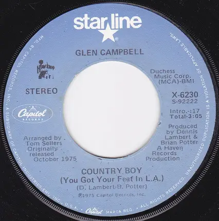 Glen Campbell - Rhinestone Cowboy / Country Boy (You Got Your Feet In L.A.)