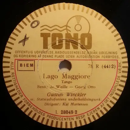 Gustav Winckler M. Statsradiofoniens Underholdningsorkester - Blå Tango / Lago Maggiore