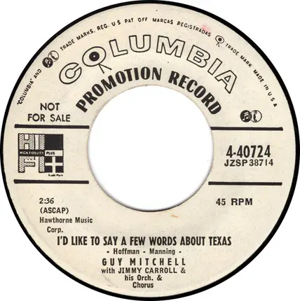 Guy Mitchell - Finders Keepers / I'd Like To Say A Few Words About Texas