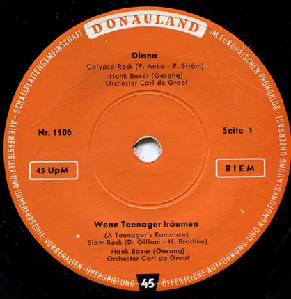 Hank Baxer / Lutz Landers - Diana / Wenn Teenager Träumen / Einmal In Tampico / Mama Guitar