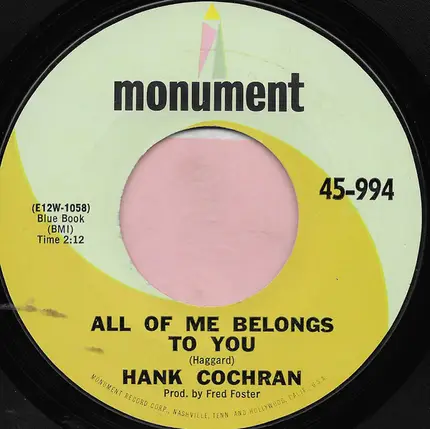 Hank Cochran - I Just Burned A Dream / All Of Me Belongs To You