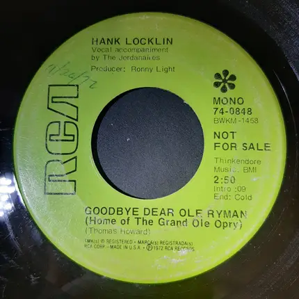 Hank Locklin - Just Call Me Darling / Goodbye Dear Ole Ryman