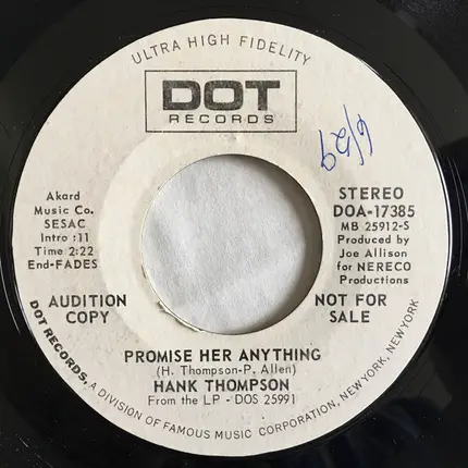 Hank Thompson - The  Mark Of A Heel / Promise Her Anything