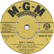 7inch Vinyl Single - Hank Williams With His Drifting Cowboys - Hank's Laments - EP