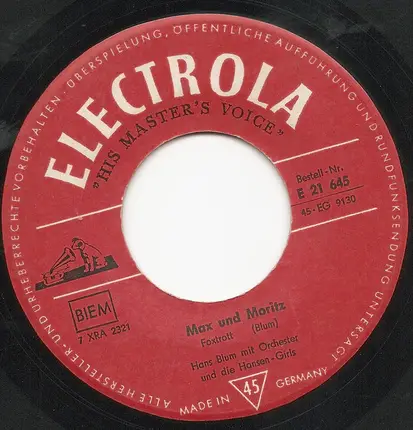 Hans Blum - Max Und Moritz (Nennt Man Uns Beide In Der Stadt)