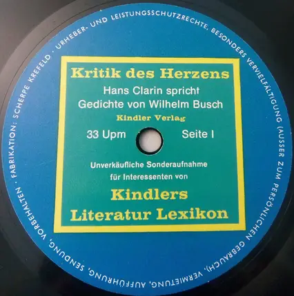 Hans Clarin , Wilhelm Busch - Kritik Des Herzens
