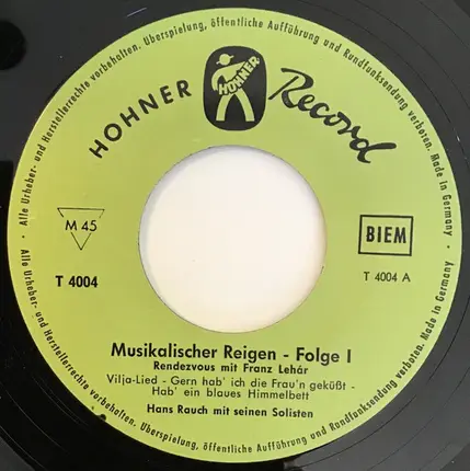 Hans Rauch Und Seine Solisten - Musikalischer Reigen Folge I (Rendezvous Mit Franz Lehár Und Paul Lincke)