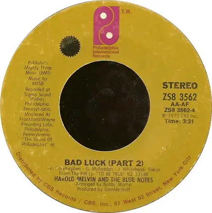Harold Melvin And The Blue Notes - Bad Luck (Part 1 & 2)