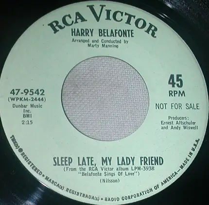 Harry Belafonte - By The Time I Get To Phoenix / Sleep Late My Lady Friend