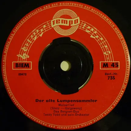 Harry Graf Und Die Terries / Das Bergner-Duo - So War Tom Dooley (Tom Dooley, Bist Ein Guter Mann) / Der Alte Lumpensammler