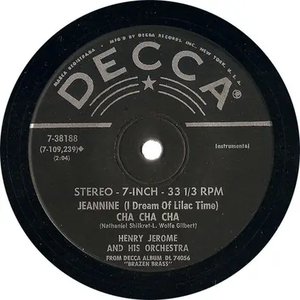 Henry Jerome And His Orchestra - Over The Rainbow / Jeannine (I Dream Of Lilac Time) Cha Cha Cha